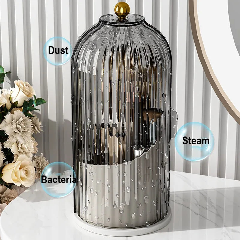 360° Rotating Makeup Brush Holder with Lid Luxury Cosmetic Organizer Lipstick Eyebrow Pencil Holder Eye Shadow Storage Box