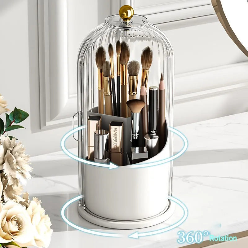 360° Rotating Makeup Brush Holder with Lid Luxury Cosmetic Organizer Lipstick Eyebrow Pencil Holder Eye Shadow Storage Box
