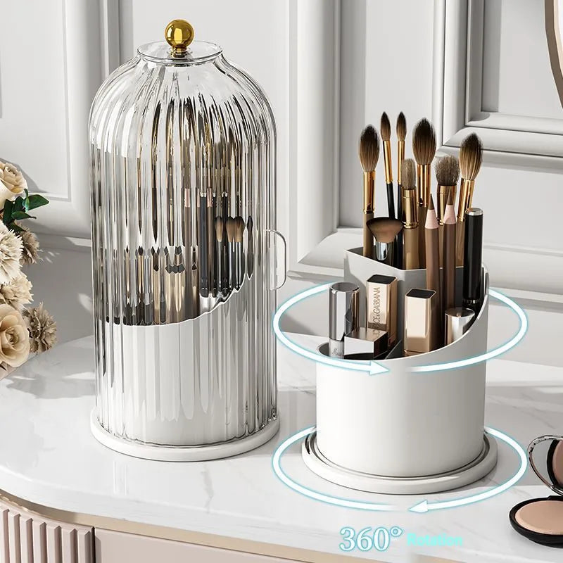 360° Rotating Makeup Brush Holder with Lid Luxury Cosmetic Organizer Lipstick Eyebrow Pencil Holder Eye Shadow Storage Box